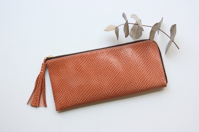 Pigskin slim and light wallet apricot - 皮夹/钱包 - 真皮 粉红色
