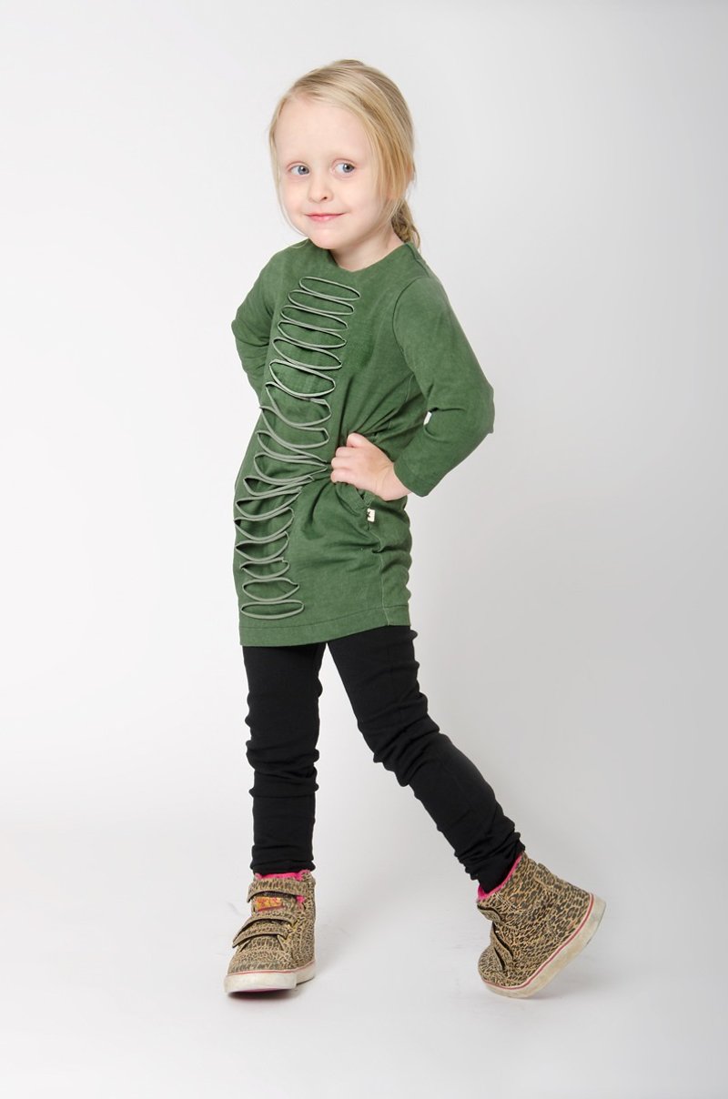 【瑞典童装】有机棉弹性长袖洋装18M至8岁 绿 - 童装礼服/连衣裙 - 棉．麻 