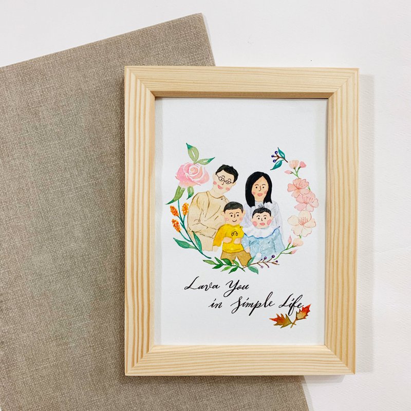 【定制化礼物】人像水彩花圈挂画 连画框 似颜绘 - 订制画像 - 纸 多色
