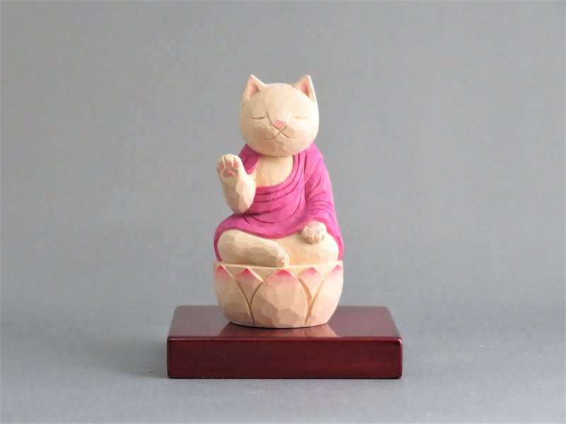 Wood carving Cat Buddha 1915 - 玩偶/公仔 - 木头 粉红色