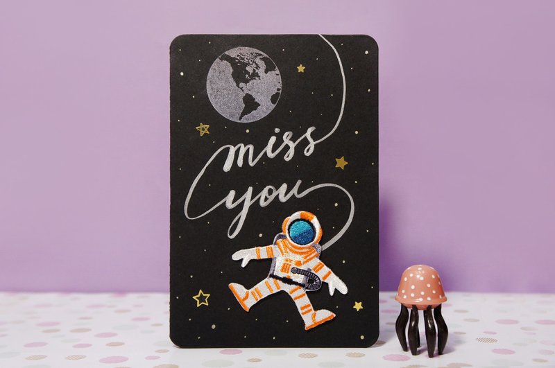 万用卡/友情卡/旅途平安卡-外太空漂浮-手工限量定制化卡片 - 卡片/明信片 - 纸 黑色