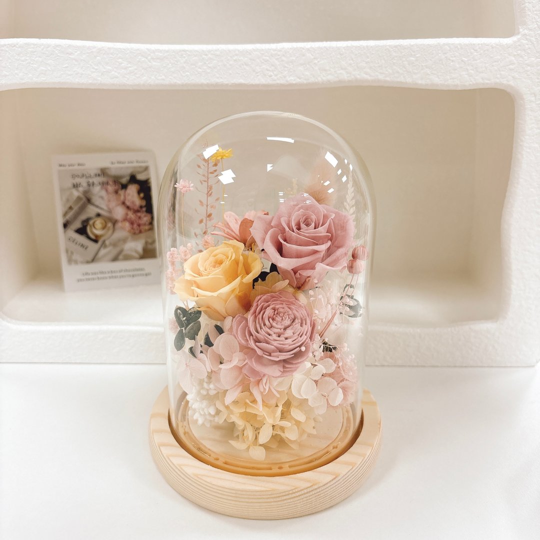 永生花夜灯玻璃罩-粉黄系 扩香 开幕 生日礼物 yuflorist - 灯具/灯饰 - 植物．花 多色