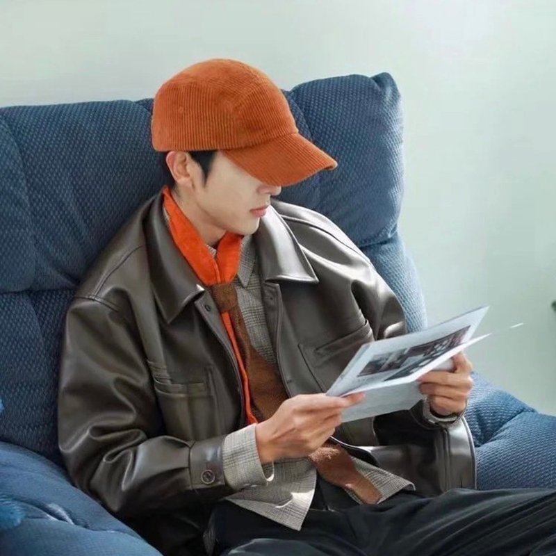 棒球帽 老帽 鸭舌帽 灯芯绒棒球帽-杏色【ISW】设计师品牌 - 帽子 - 尼龙 咖啡色