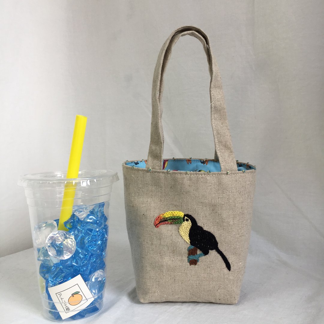 Cafe bag Sanshoku Kim Neo Toucan - 手提包/手提袋 - 棉 白色