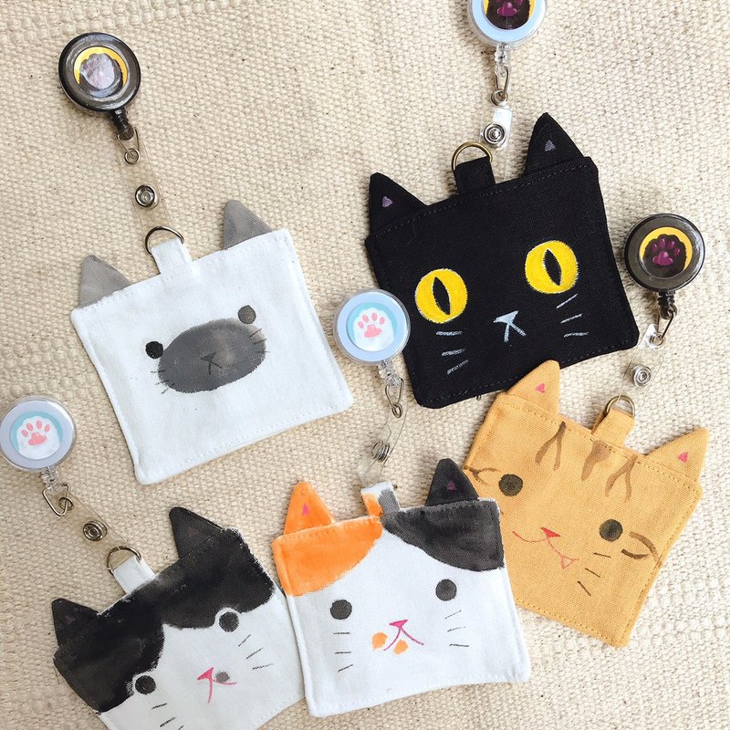 【MINI LIFE x 猫设】手绘猫咪伸缩绳卡套 - 证件套/卡套 - 棉．麻 多色