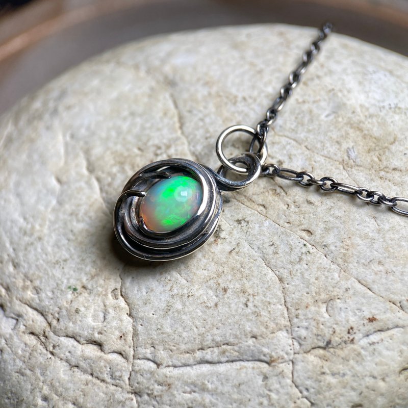 天然矿石 / 蛋白石  / 埃塞俄比亚 /纯银项链 - 项链 - 宝石 多色