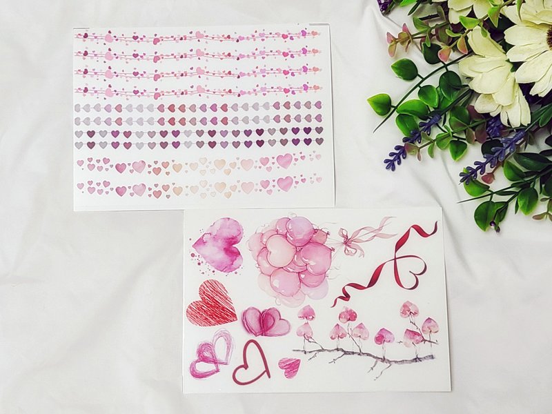 情人节限定爱心线条与装饰贴纸 2款组合 - PET (philip's store) - 贴纸 - 纸 粉红色