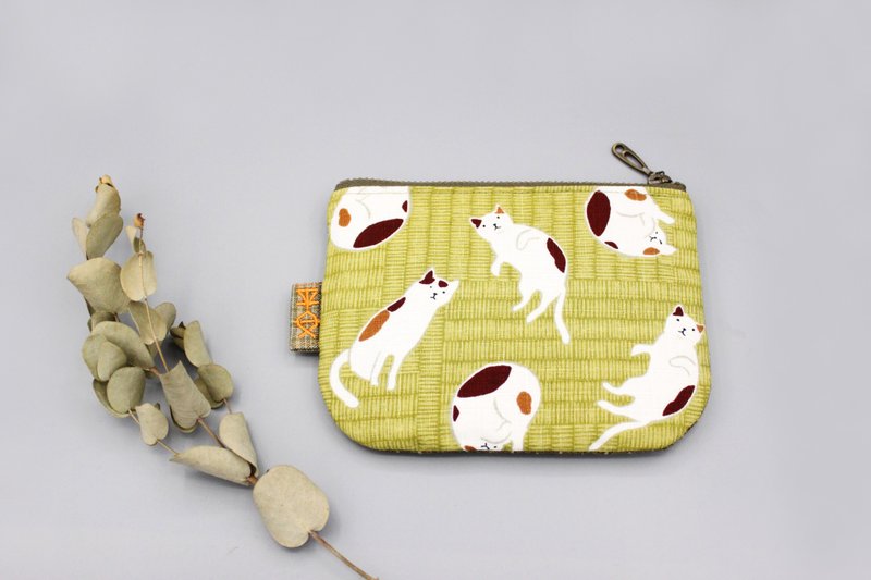 平安小乐钱包 -塌塌米上猫咪日常,双面双色小钱包 - 皮夹/钱包 - 棉．麻 金色