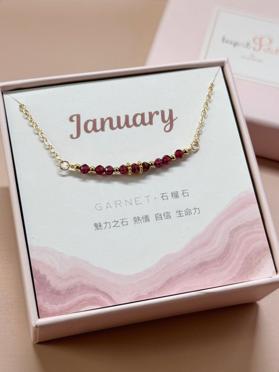 / 诞生石 / 1月 石榴石 Garnet 项链 镀14K金项链  闺蜜生日礼物 - 项链 - 水晶 红色