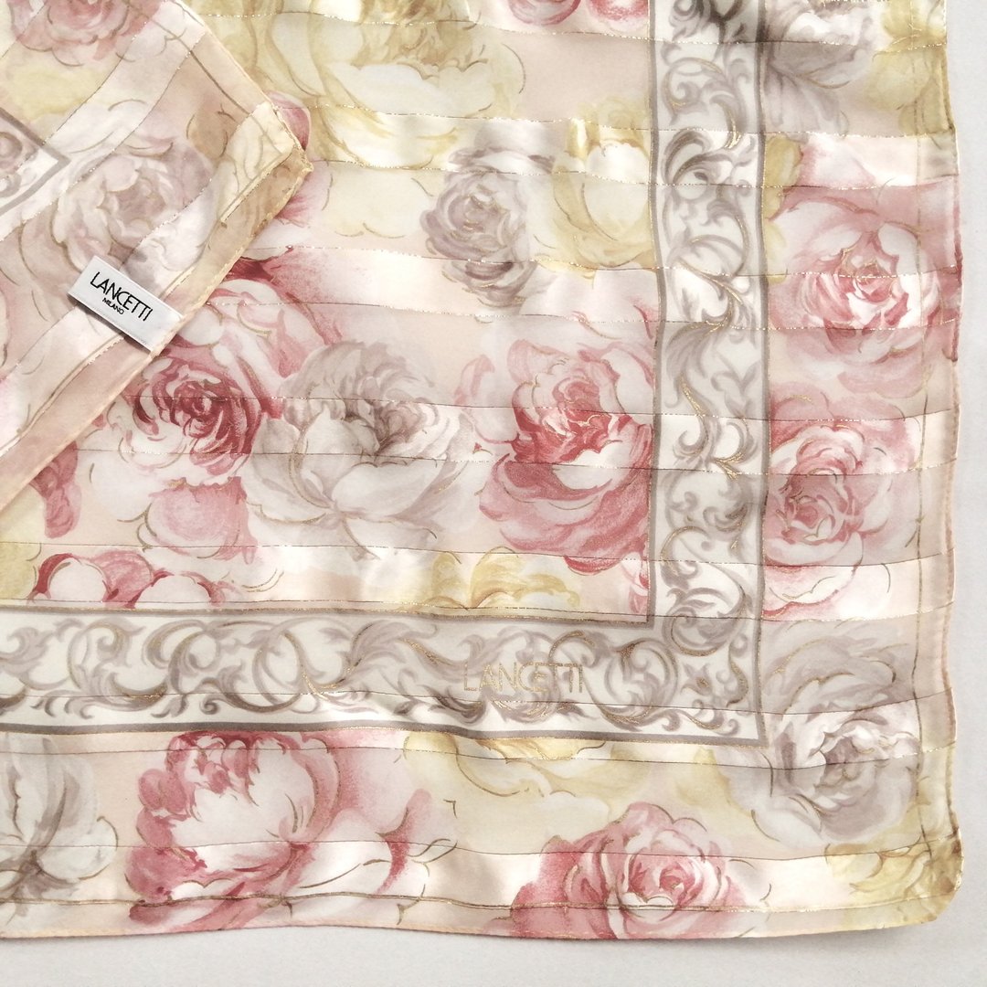 复古 Lancetti 米兰丝质雪纺丝巾，34 x 34 英寸，附原厂品牌标签 - 丝巾 - 丝．绢 粉红色