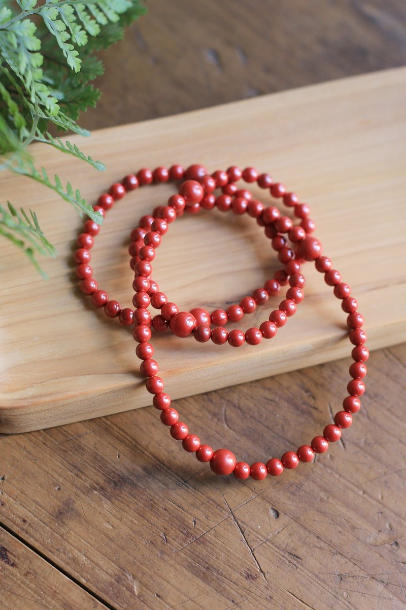 春秋手作 | 原矿高含量 4mm+6mm朱砂 多圈细手链 - 手链/手环 - 半宝石 红色