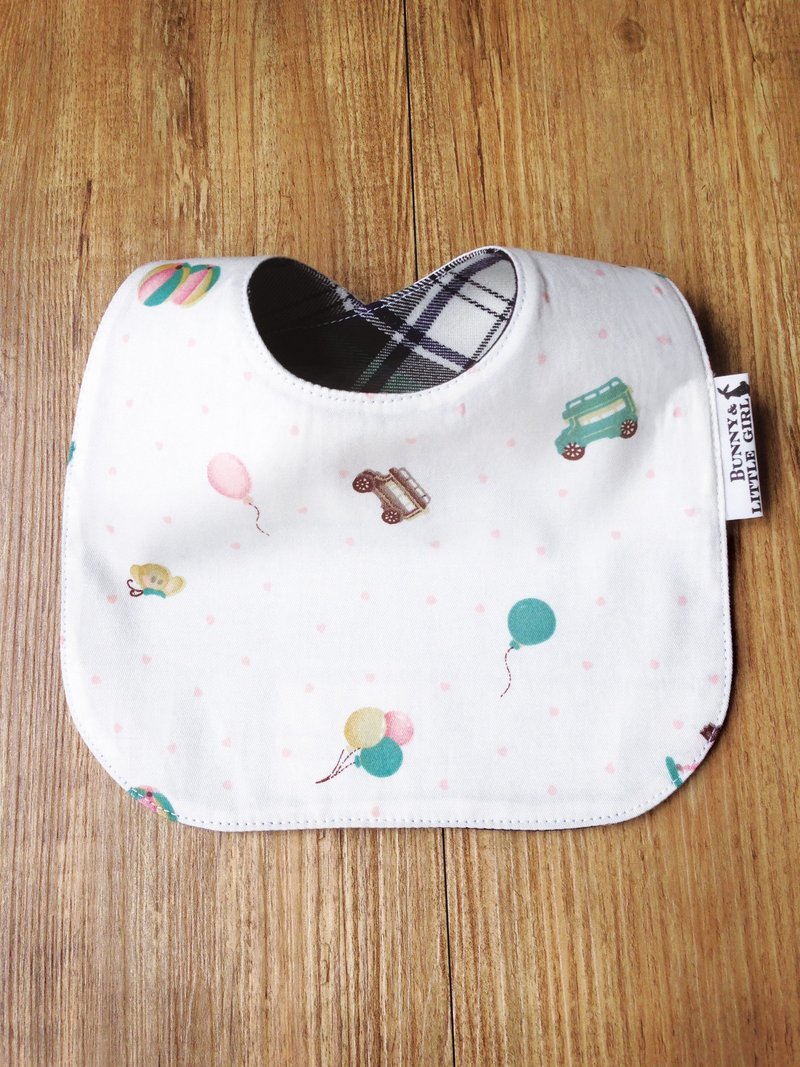 双面围兜-新生白绿格纹 - 围嘴/口水巾 - 棉．麻 