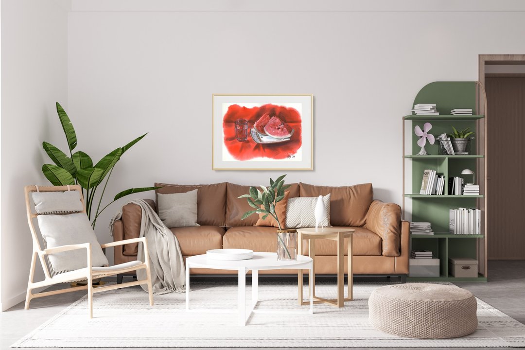 Watermelon hand painted watercolor, handmade paintings, home wall art decor - 墙贴/壁贴 - 纸 多色