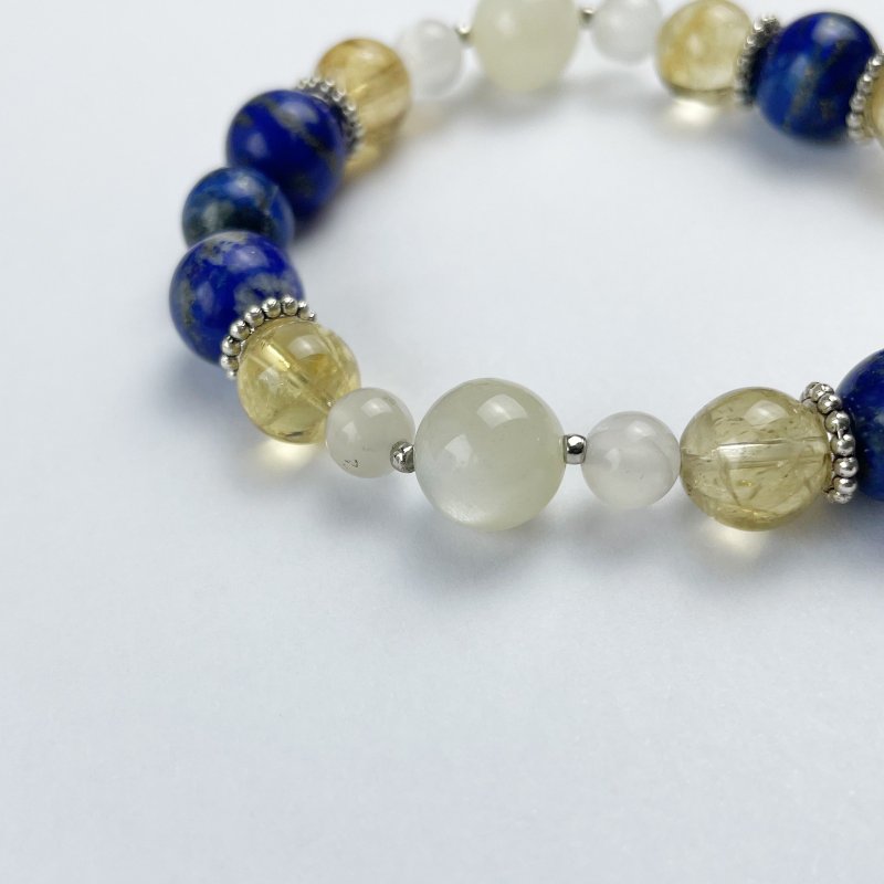 黄晶 青金石 金运 事业运 天然水晶 日本手作 礼物 能量石手链 - 手链/手环 - 水晶 黄色