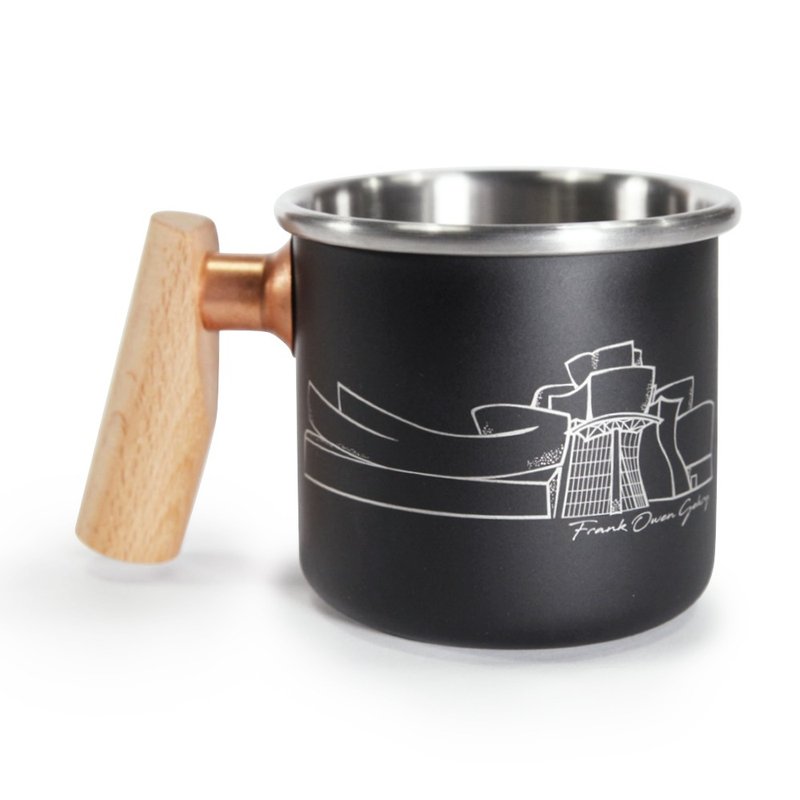【定制化礼物】木柄 白铁杯 400ml(毕尔包古根汉美术馆) - 咖啡杯/马克杯 - 不锈钢 黑色