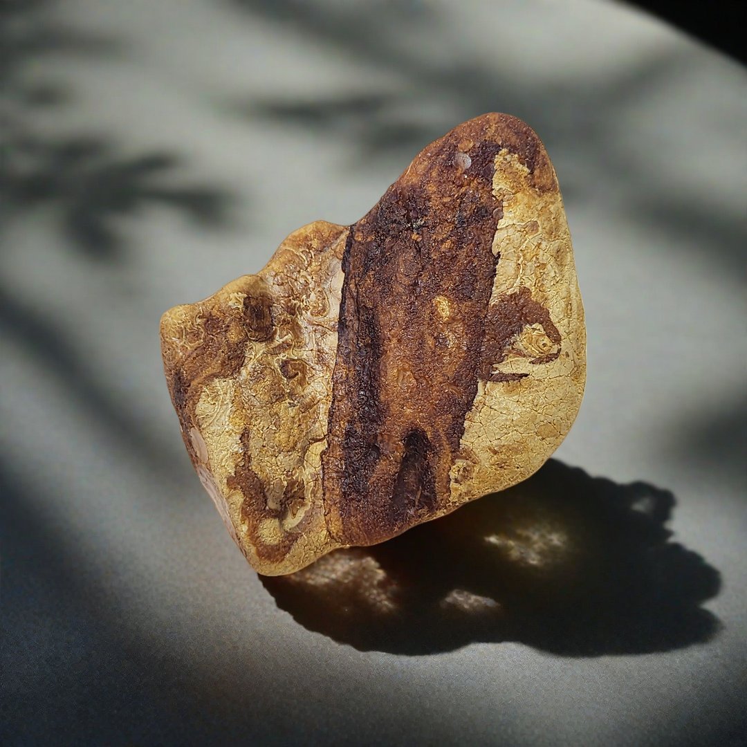 收藏级 天然全皮白花蜜蜡原矿 原始皮壳 把玩件 摆件 附保卡 - 摆饰 - 半宝石 黄色