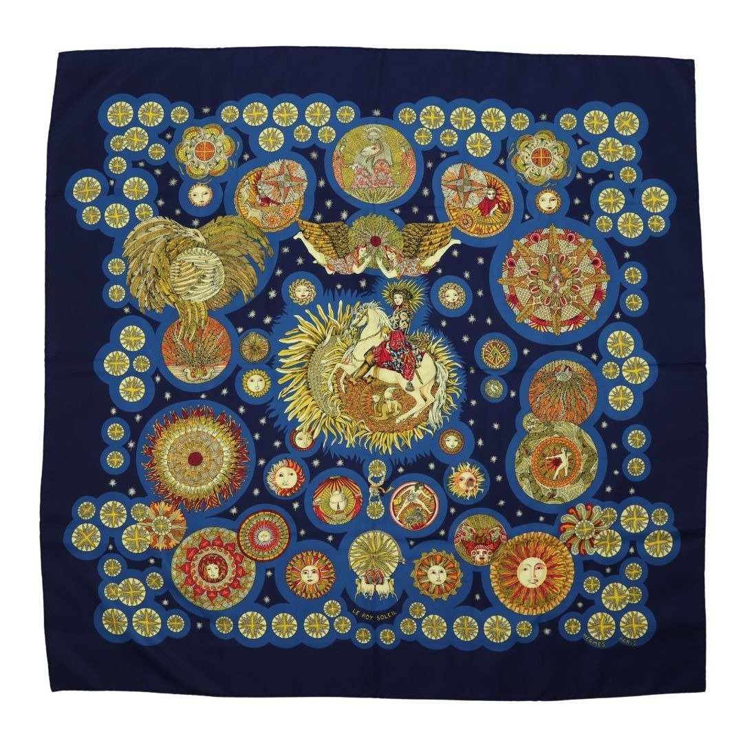 HERMÈS Carre 90 太阳王 海军蓝 丝巾 - 01266 - 丝巾 - 丝．绢 多色
