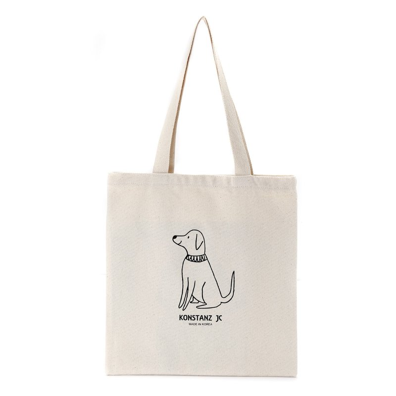 韩国制帆布袋 (狗狗图案) - 手提包/手提袋 - 棉．麻 卡其色