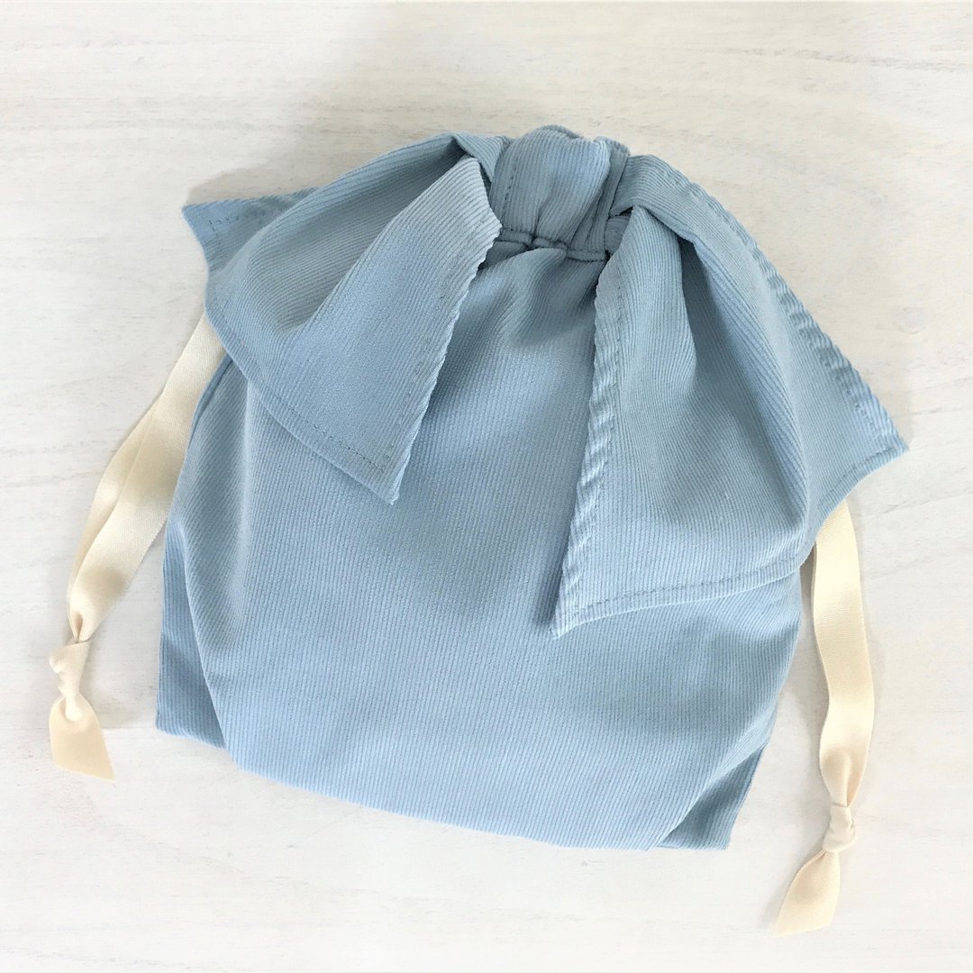New Color Light Corduroy Asymmetry Ribbon Drawstring Pouch Pale Blue - 化妆包/杂物包 - 棉 蓝色
