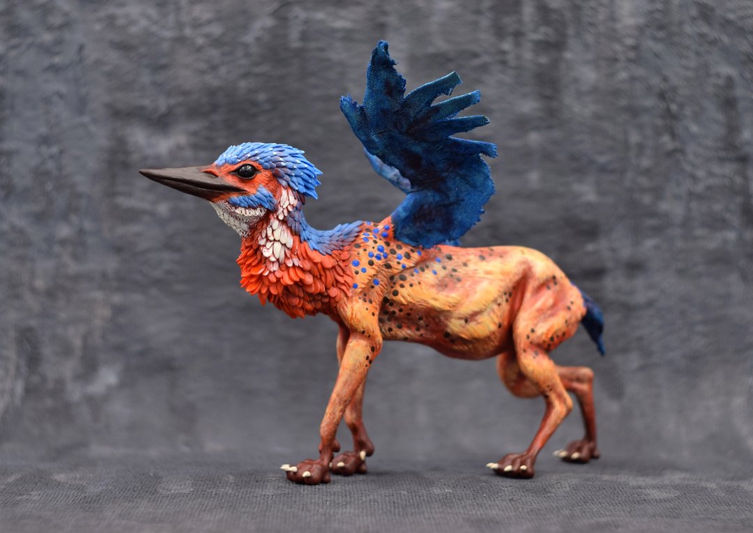 Kingfisher gryphon Bird Original creature Figurine Sculpture OOAK Art doll Toy a - 玩偶/公仔 - 塑料 橘色