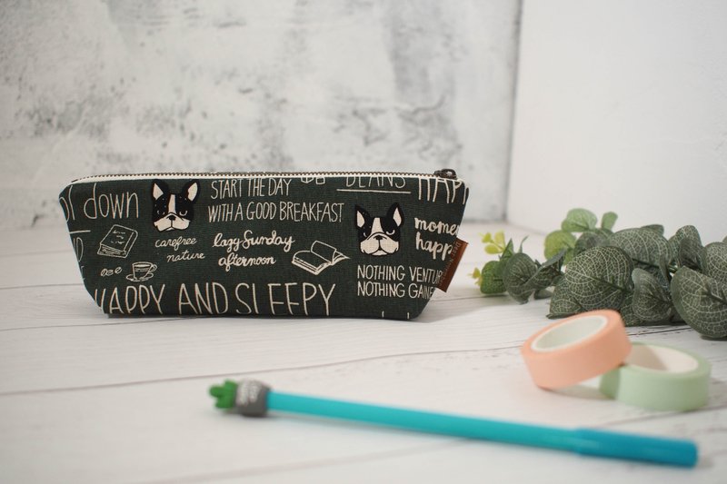 日常系列笔袋/铅笔盒/限量手工包/法斗日记/预购中 - 铅笔盒/笔袋 - 棉．麻 绿色