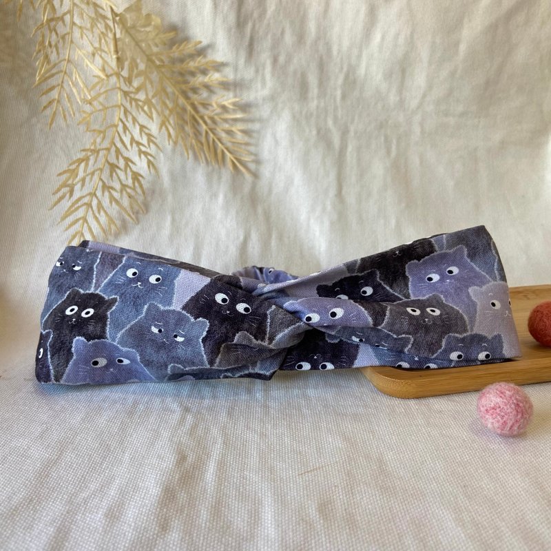 发带/交叉发带/满版黑猫 - 发带/发箍 - 棉．麻 黑色