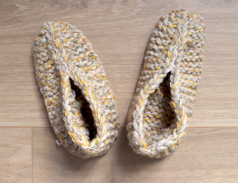 丹麦手工织作儿童室内编织鞋_19-22 - 室内拖鞋 - 棉．麻 黄色
