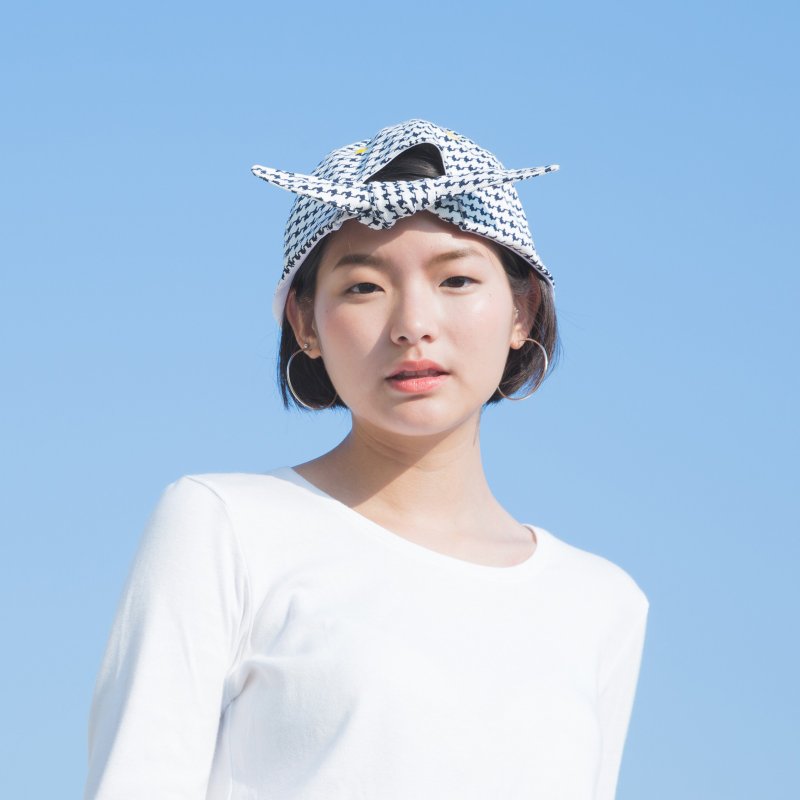 || 短帽沿蝴蝶结鸭舌帽 || 千鸟格 - 帽子 - 棉．麻 多色