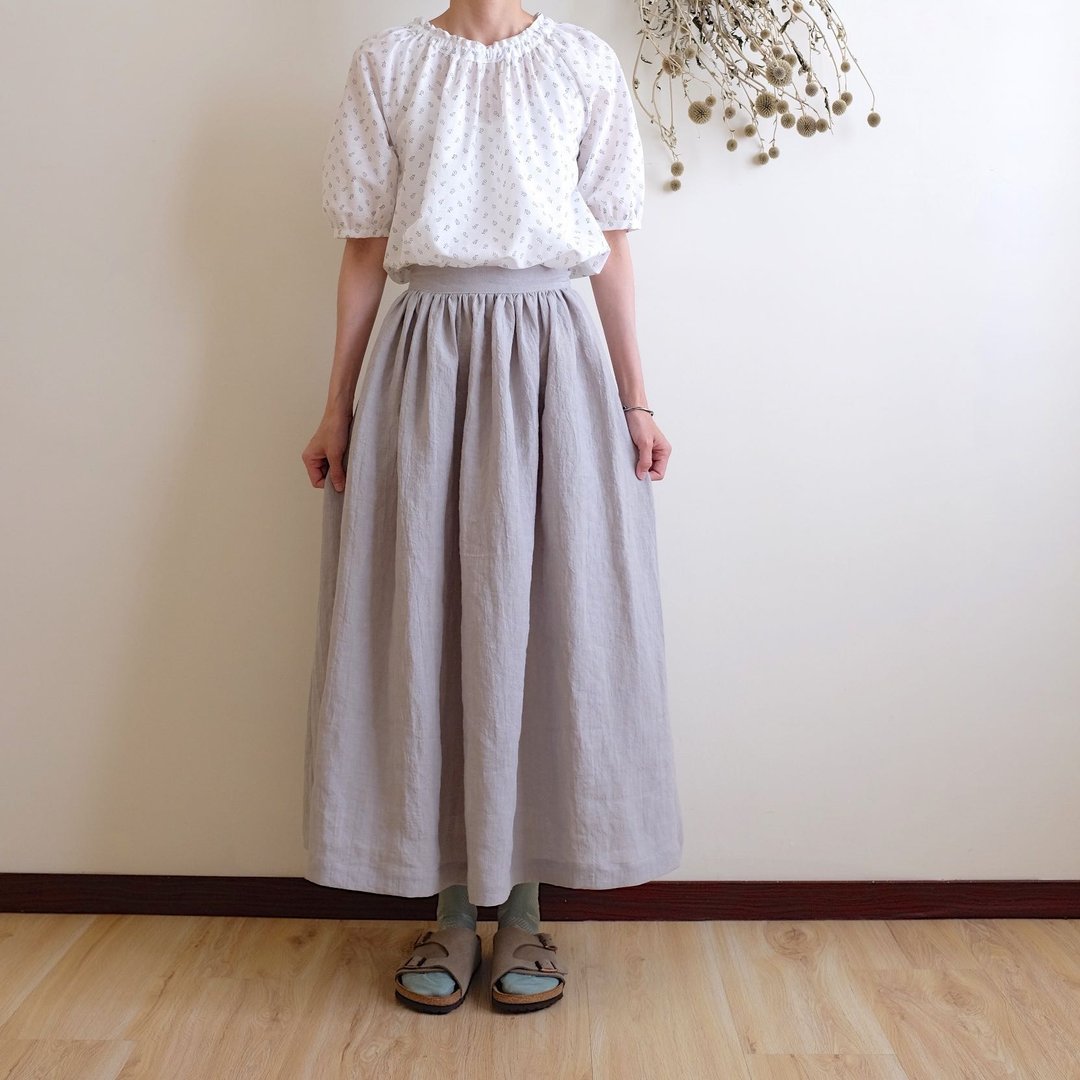 日常手作服  薄灰色长裙  水洗亚麻 - 裙子 - 棉 灰色