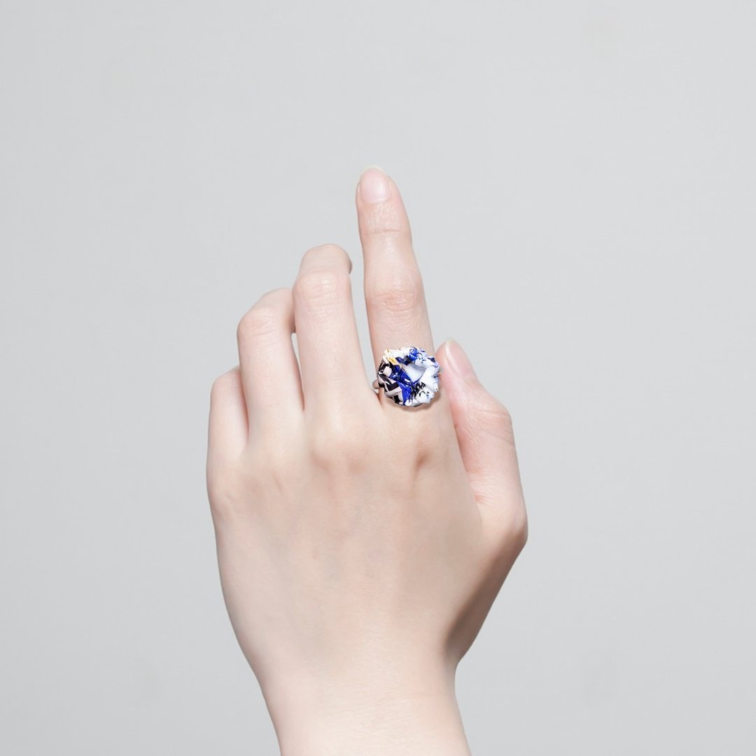 Blossom Ring mini ~One wheel~ (blue pink) - 戒指 - 纸 蓝色