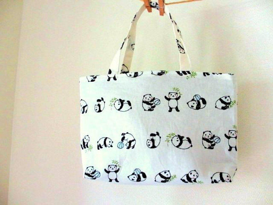 New pattern! Panda's petit handbag - 手提包/手提袋 - 棉 白色