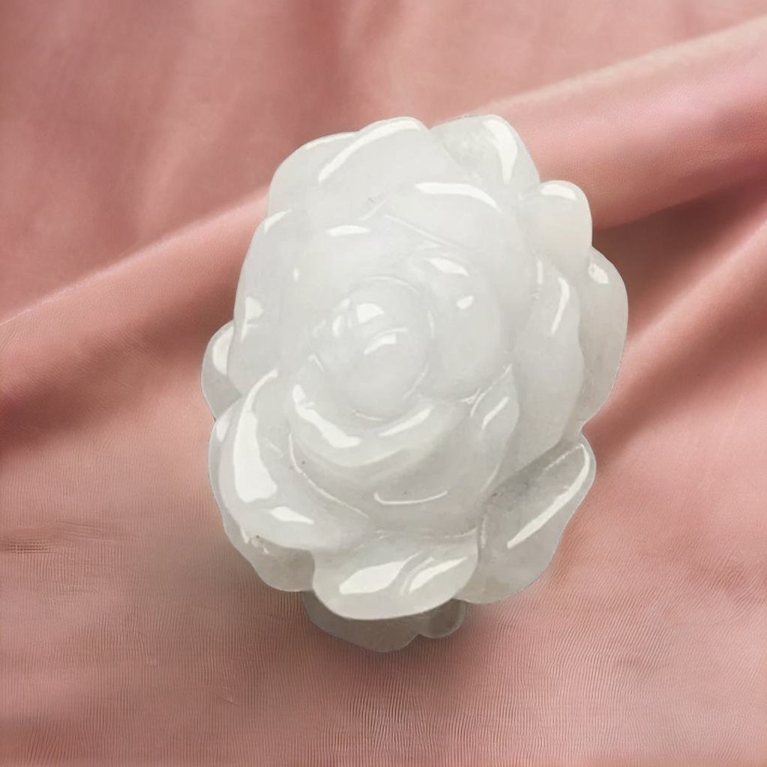 白翡翡翠牡丹花 | 裸石 | 天然缅甸玉翡翠A货 | 送礼 - 金工/饰品 - 玉石 白色