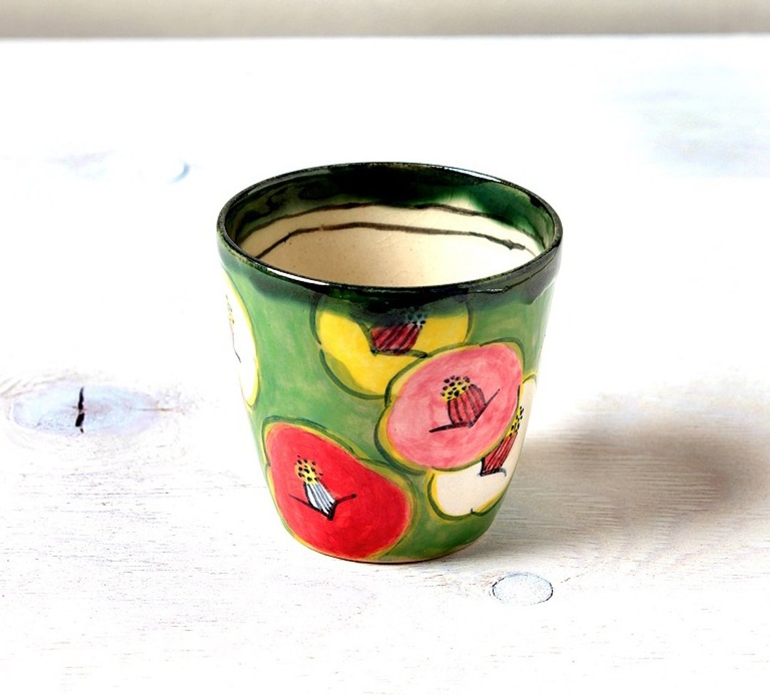 Free cup of Smile Camellia (green) - 茶具/茶杯 - 陶 绿色