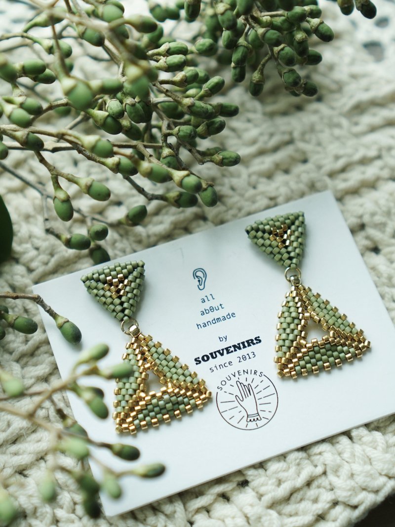 |Souvenirs|原创手工进口米珠异国风串珠耳环 耳针 - 耳环/耳夹 - 其他材质 绿色