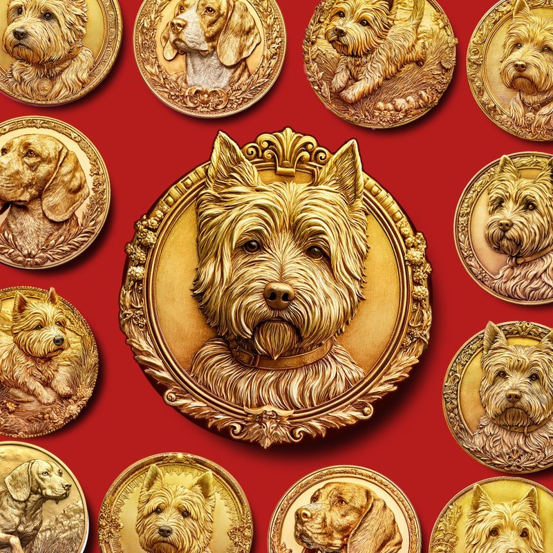 毛孩守护徽章 复古浮雕犬肖像磁铁 - 冰箱贴/磁贴 - 其他材质 