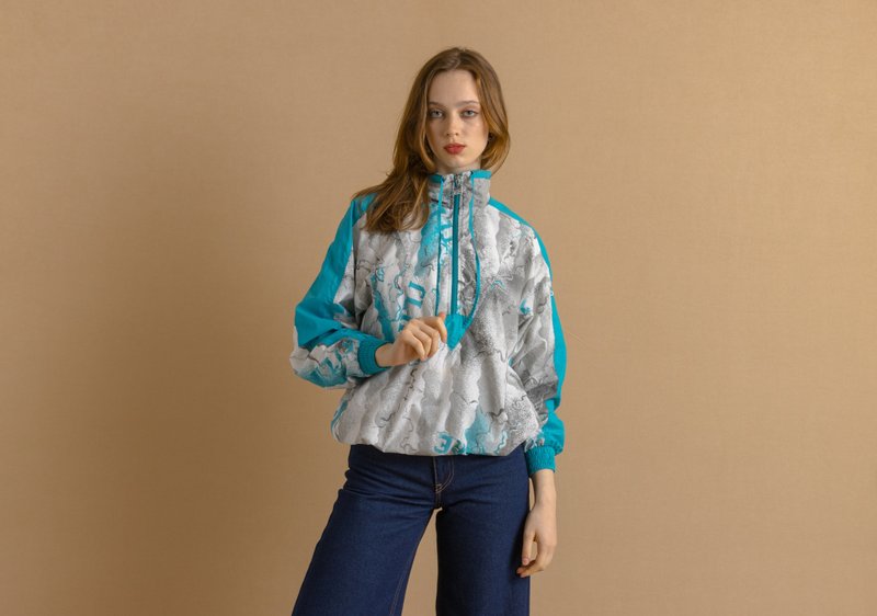 TRIUMPH 内衬防风外套 1/4 拉链连帽夹克 多彩运动风夹克 7457 - 女装休闲/机能外套 - 棉．麻 蓝色