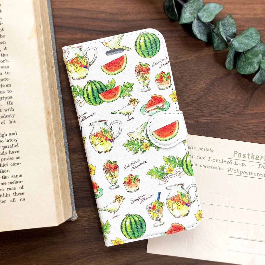 Watermelon notebook type smartphone case compatible with all iPhone and Android models Watermelon - 手机壳/手机套 - 人造皮革 红色