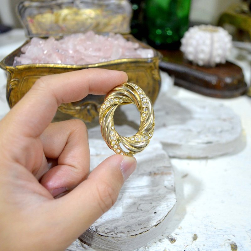 皇室风圆圈香槟金丝巾夹 高贵优雅 日本二手中古珠宝首饰古着 - 其他 - 其他材质 多色