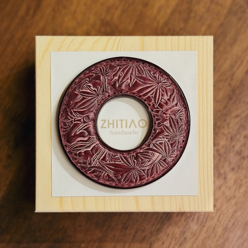 原创手工制作牛皮剑道刀镡 般若浮生 红雾蜡 剑锷 Tsuba - 运动配件 - 真皮 红色