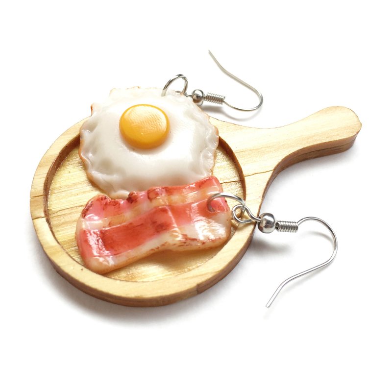 egg+becon earring - 耳环/耳夹 - 粘土 红色