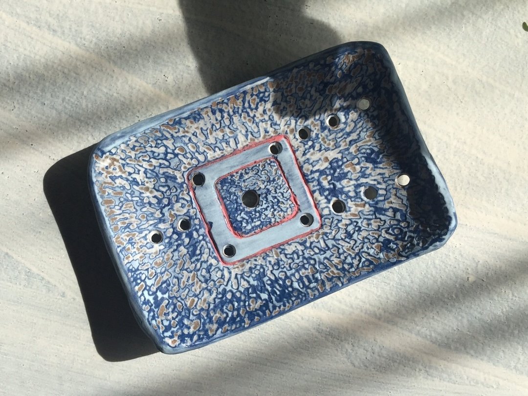 点点斑"蓝"肥皂盘_陶饰肥皂碟 - 卫浴用品 - 陶 蓝色