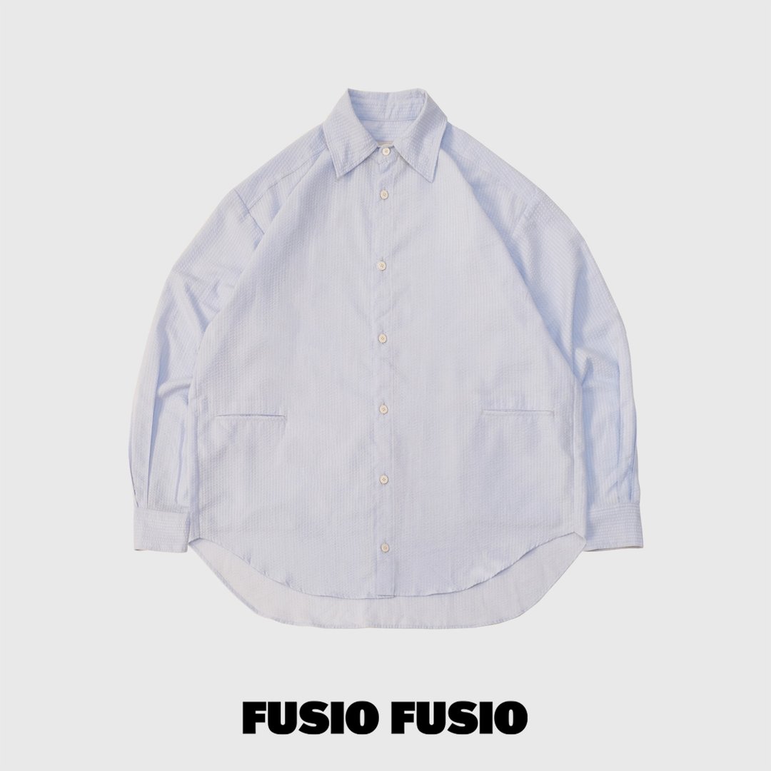 FUSIO FUSIO - 泡泡纱长袖衬衫-冰河蓝 - 男装衬衫 - 棉 蓝色