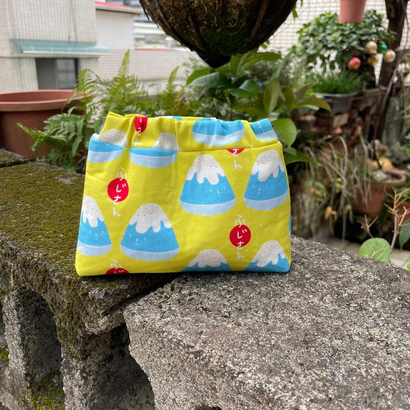 【 纯手作】 富士山弹片口金包 化妆包 钱包 收纳包 - 化妆包/杂物包 - 棉．麻 蓝色