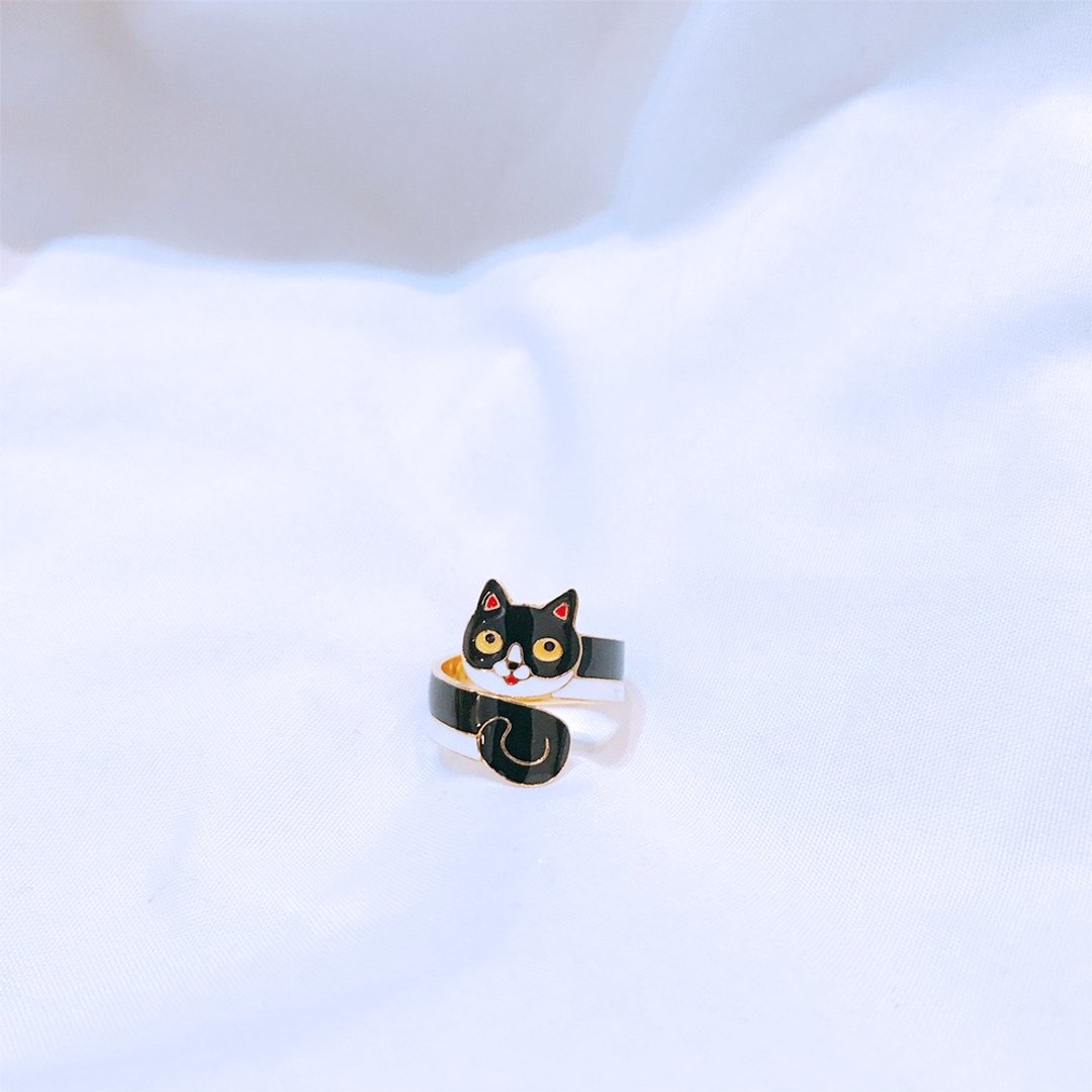 奔驰猫 | 绕指戒指 - 戒指 - 珐琅 黑色
