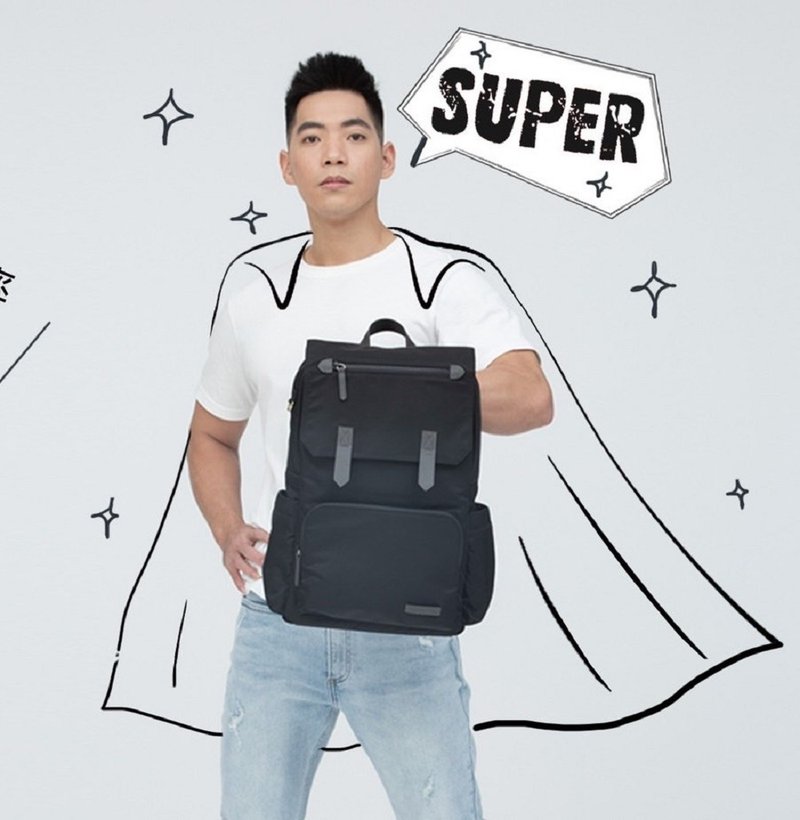 神队友后背包 (经典黑)_时尚妈妈包 _轻量减压_电脑后背包 - 妈妈包 - 尼龙 黑色