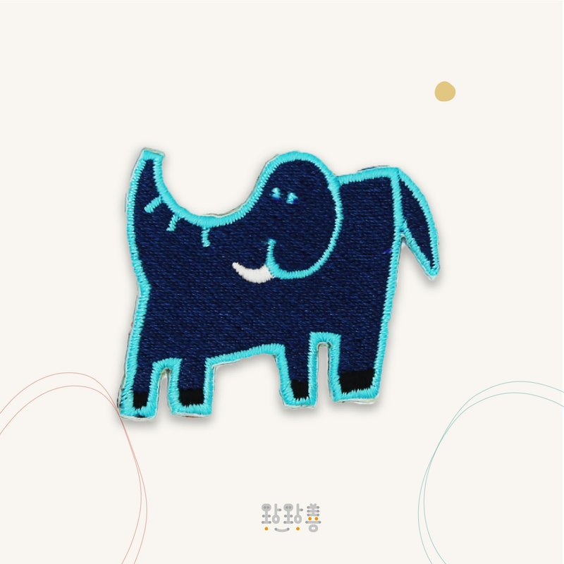 童趣刺绣贴-蓝蓝象 - 徽章/别针 - 绣线 蓝色