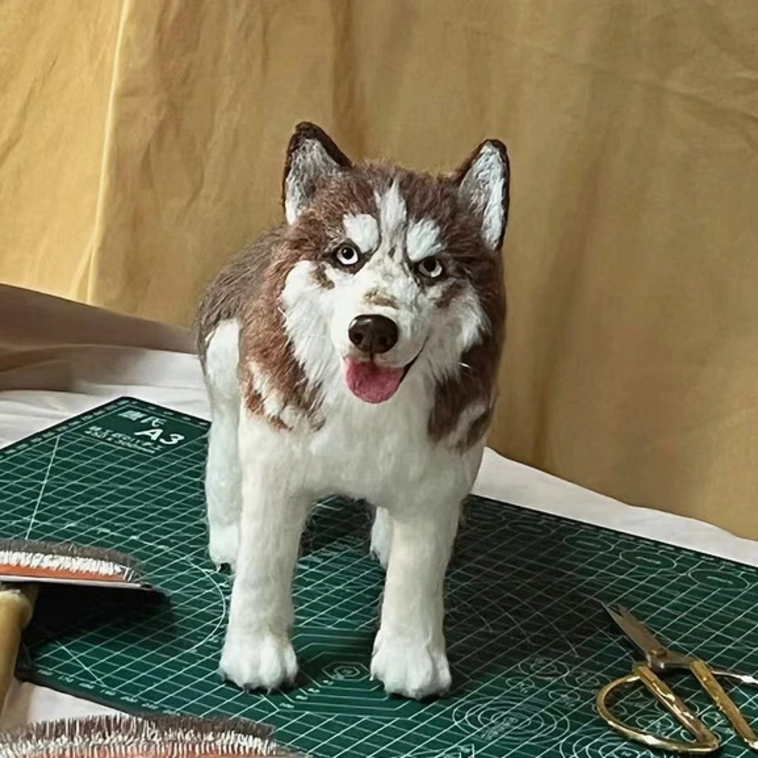 定制 逼真犬 毛孩 宠物 哈士奇 羊毛毡 娃娃 似颜绘 纪念 狗狗 g8 - 玩具 - 羊毛 多色