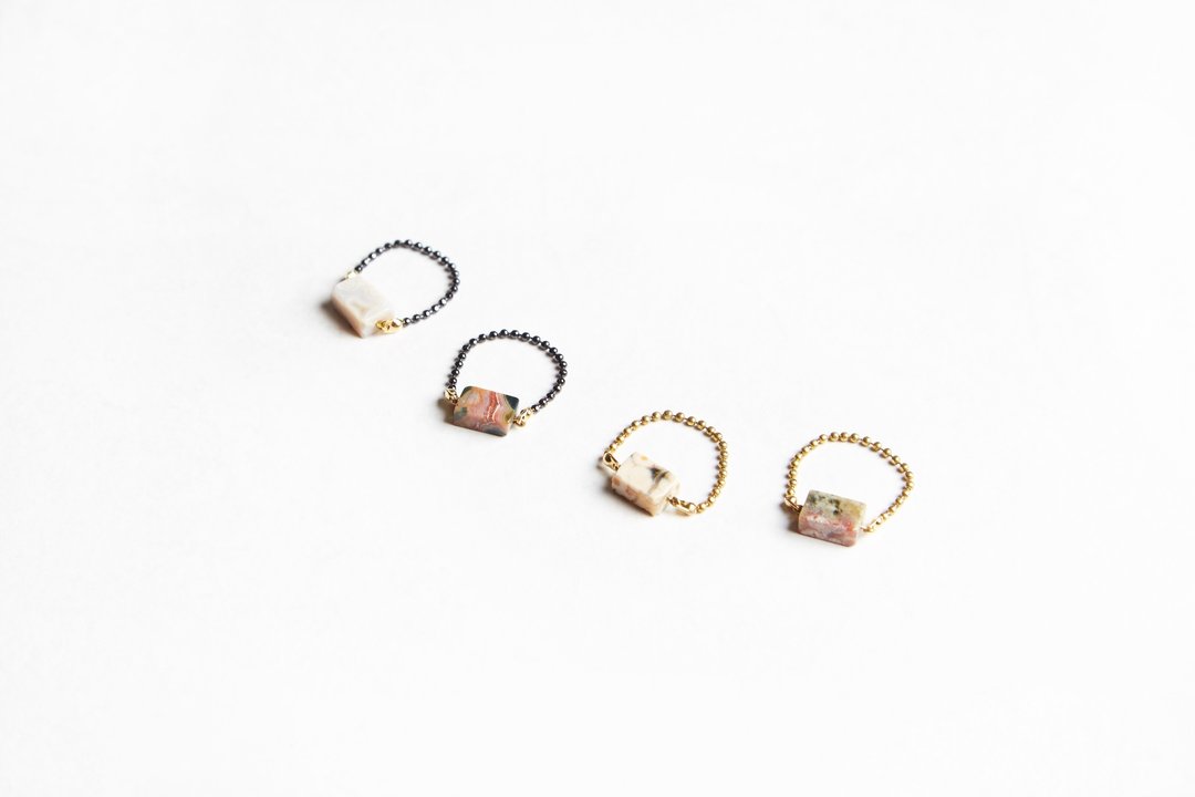 Ocean stone ring - 海洋石戒指(铜链/黑链) - 戒指 - 宝石 多色