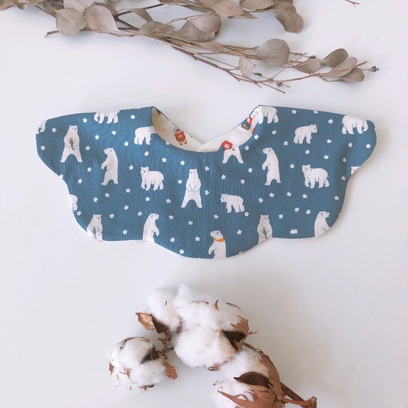 岛森家 / 云朵围兜兜 / 双面 / 北极熊 - 围嘴/口水巾 - 棉．麻 蓝色