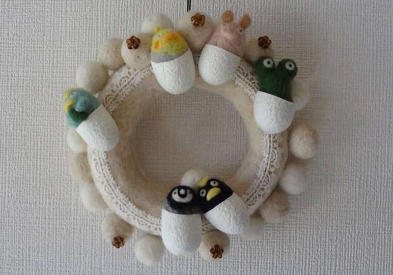 Wool felt moco moco wreath white CS0097 - 植栽/盆栽 - 棉．麻 白色